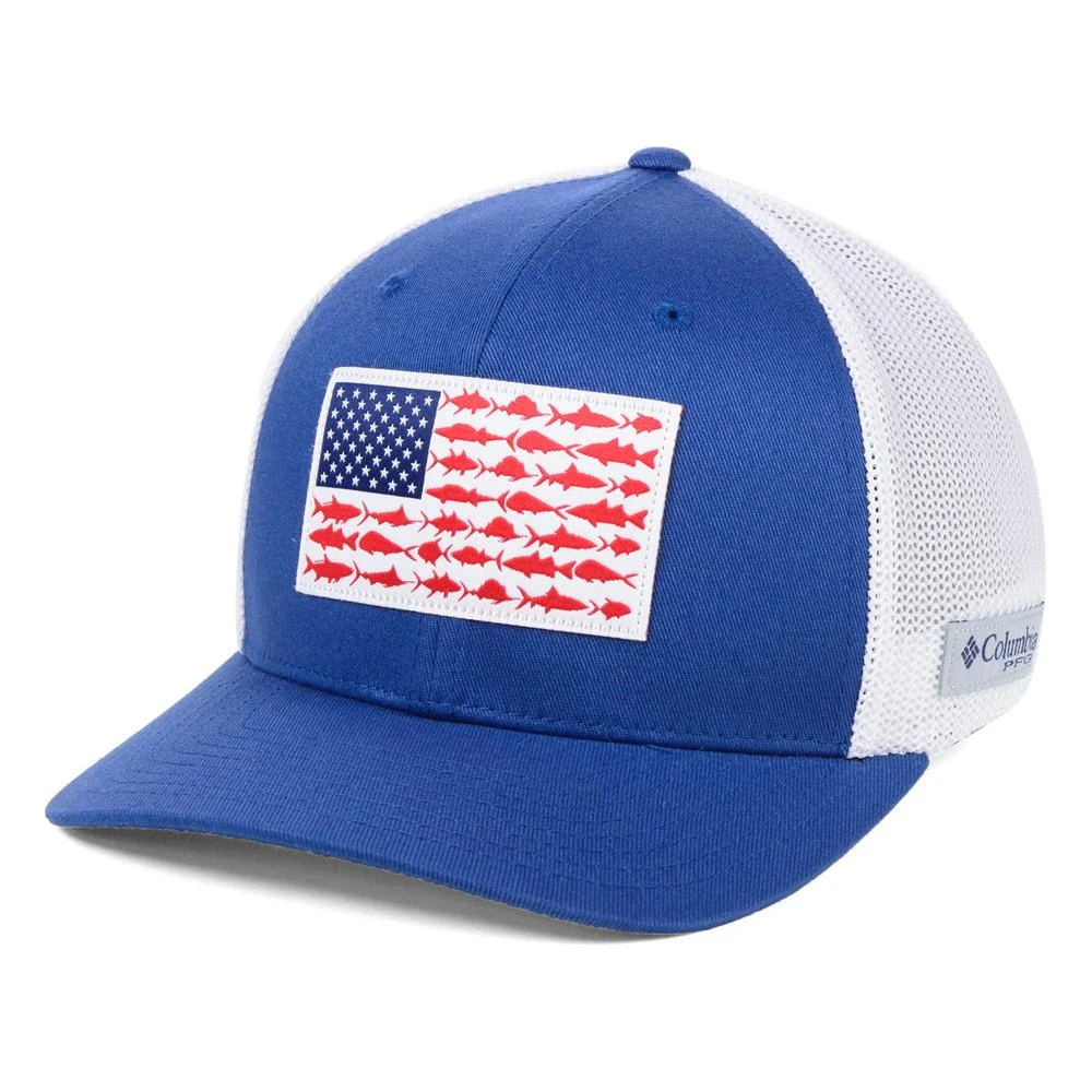 Pfg Fish Flag Mesh Flex Cap - High Crown, Blue/white, Size: Small/medium
