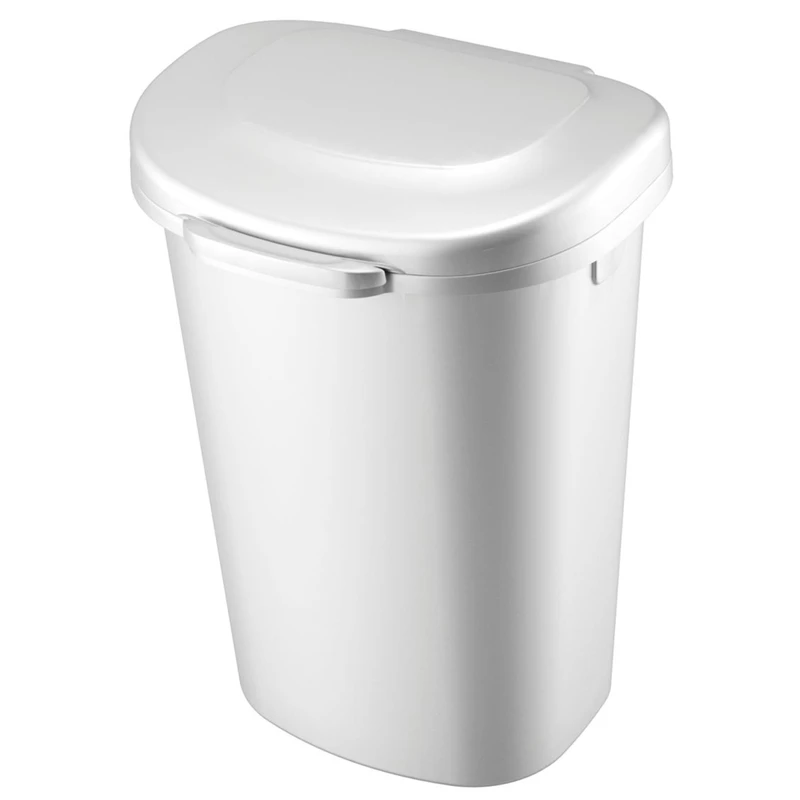 13 Gallon White Plastic Touch Top Wastebasket With Liner Lock Feature