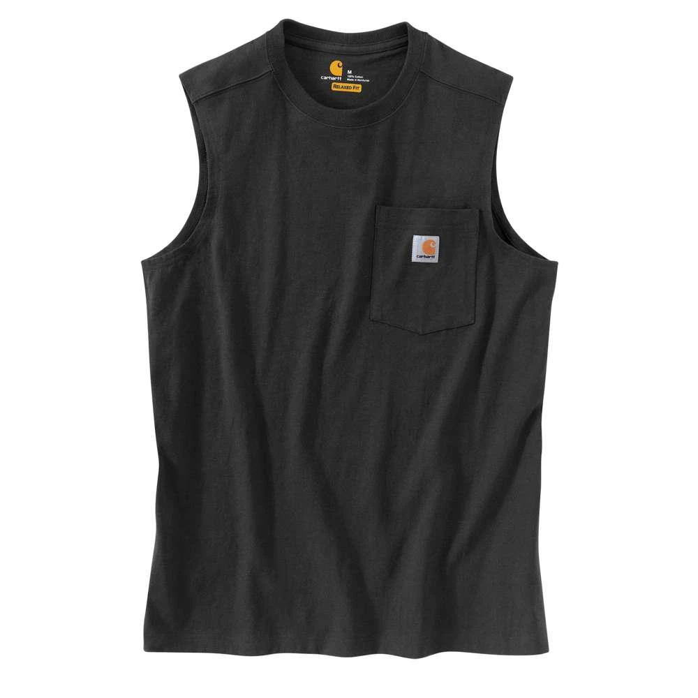Men's Regular Medium Black Cotton Sleeveless Pocket T-shirt