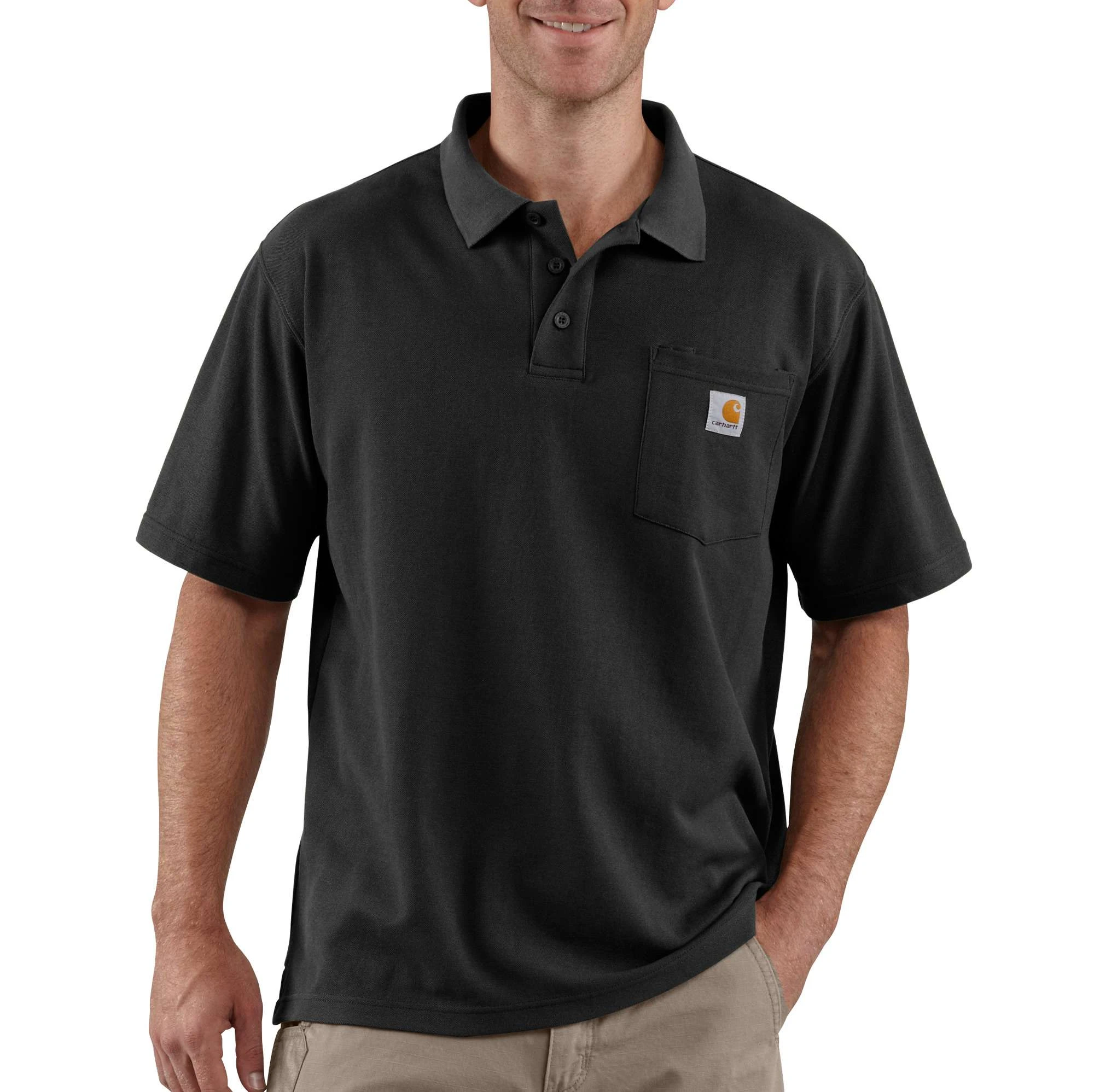 Men's Loose Fit Midweight Short-sleeve Pocket Polo Shirt - Black - Size Small