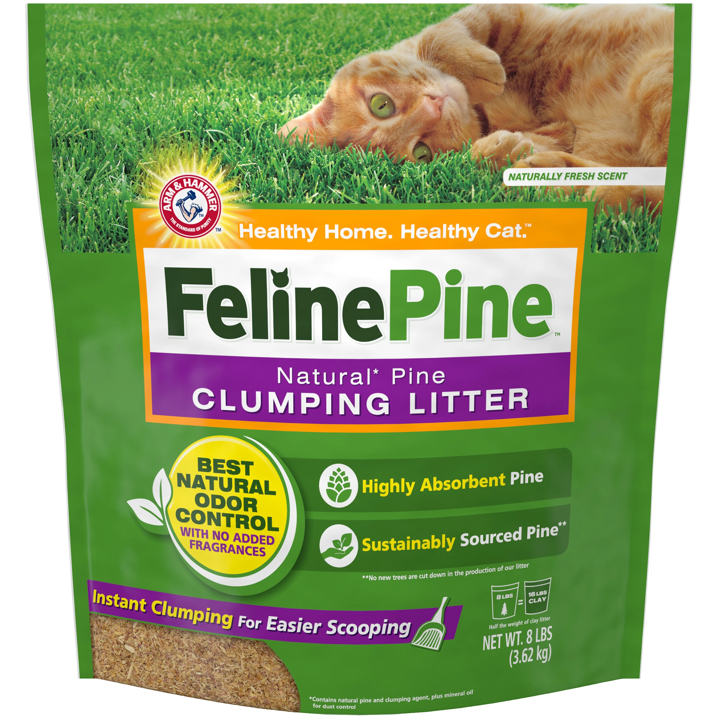 Feline Pine Natural Instant Clumping Cat Litter, 8 Lb - Chemical Free Formula