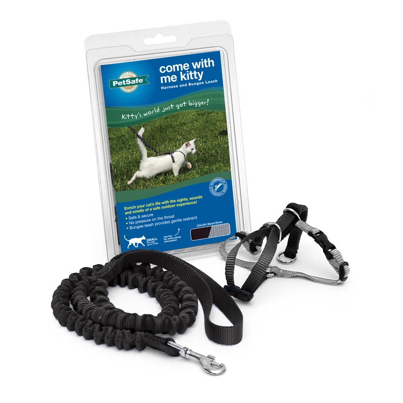 Come With Me Kitty Black Nylon Cat Harness And Bungee Leash Small Cwmk-s-blk