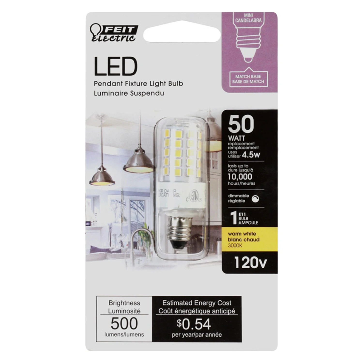 Feit T4 E11 LED Bulb Warm White 50 Watt Equivalence 1 pk