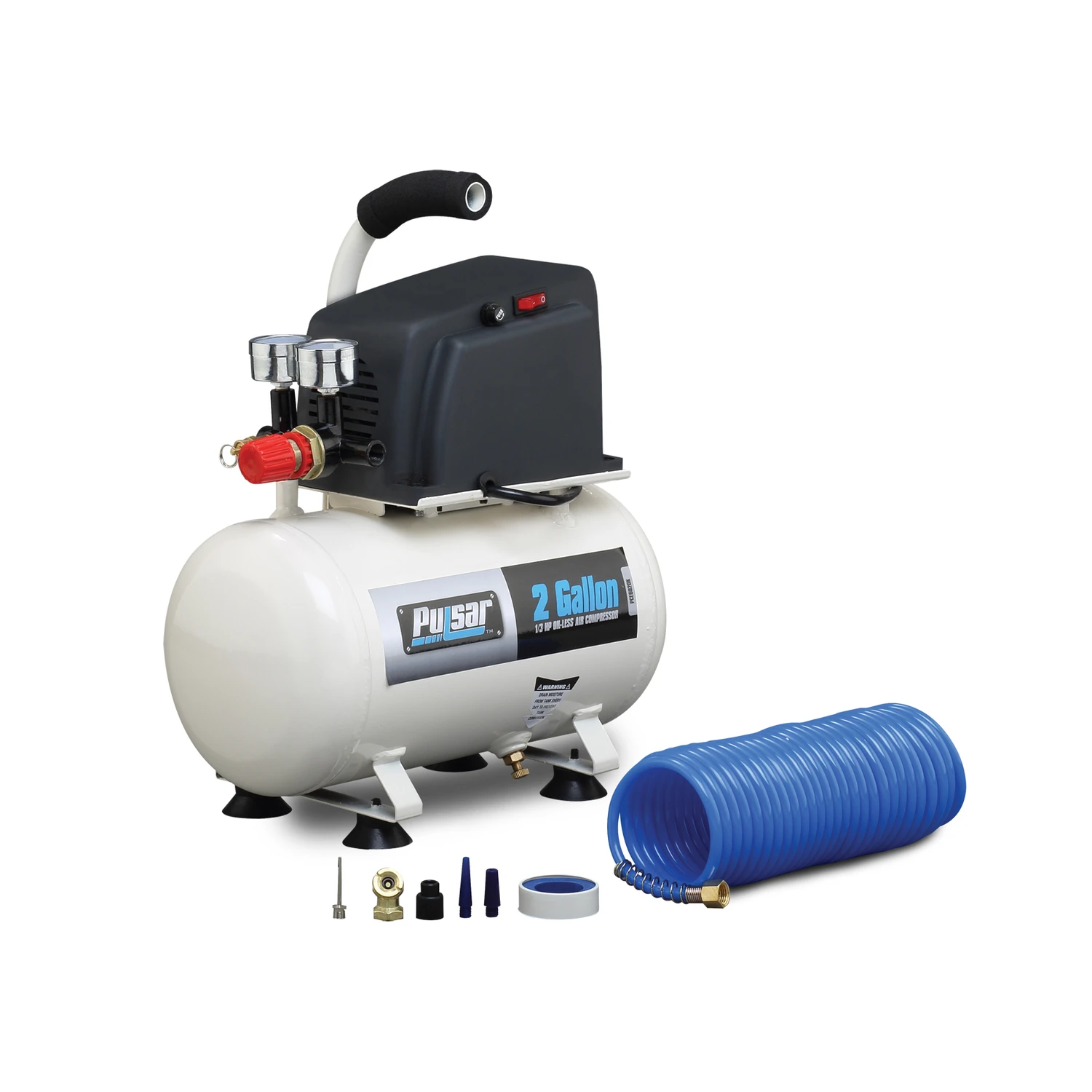 2 Gallon Horizontal Portable Air Compressor Kit With 6 Accessories, 100 Psi, 0.33 Hp