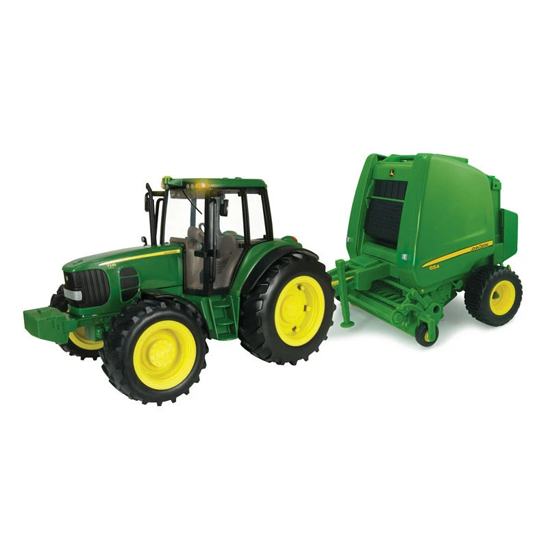 John Deere Big Farm Tractor And Round Baler Set 1:16 Scale Electronic Vehicle