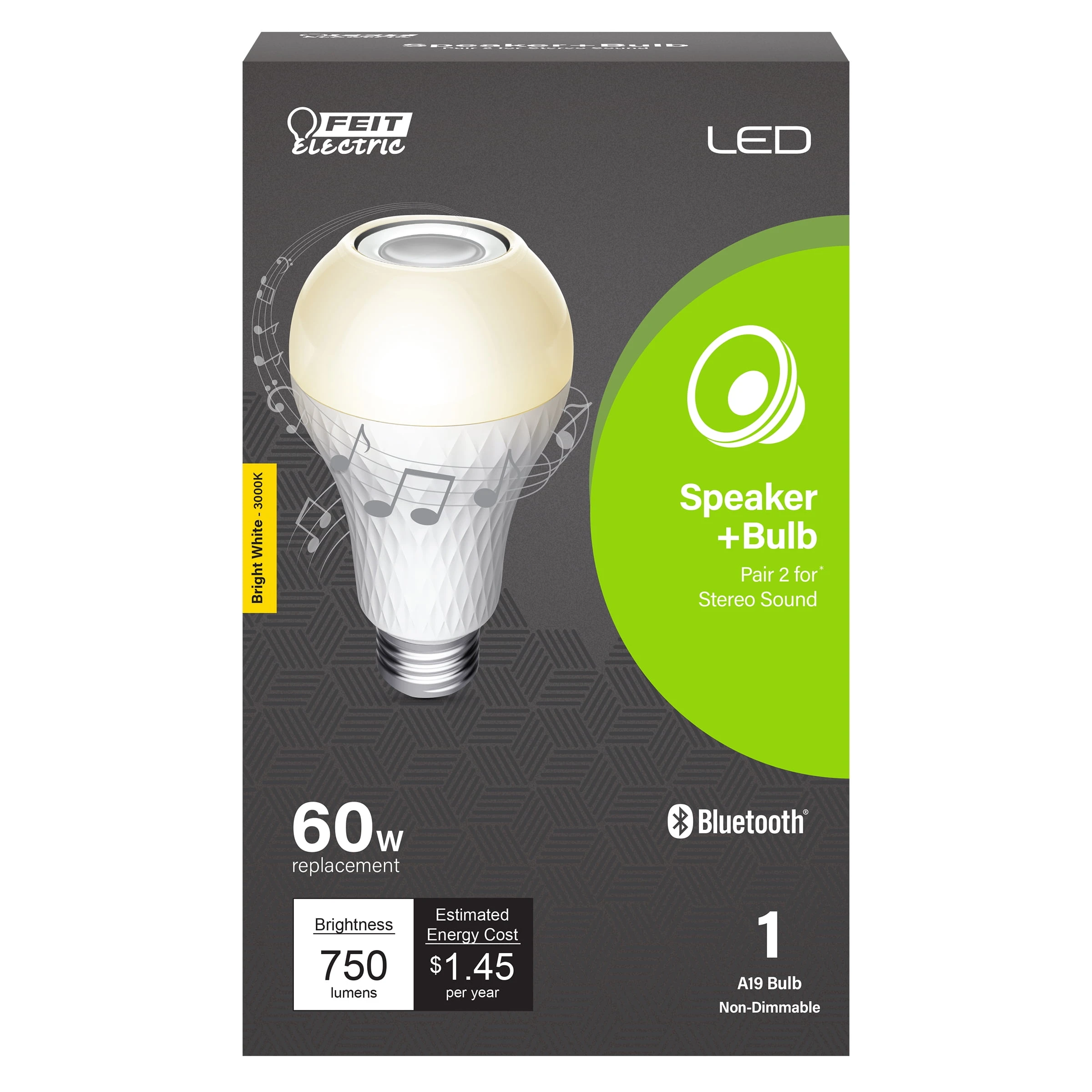 A19 E26 Led Speaker Bulb Bright/warm White 60w Equivalent 1 Pk
