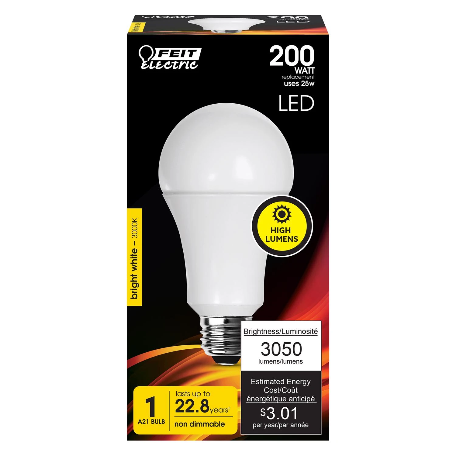 A21 E26 Led Bulb Bright White 200w Equivalent 3050 Lumens 1 Pk