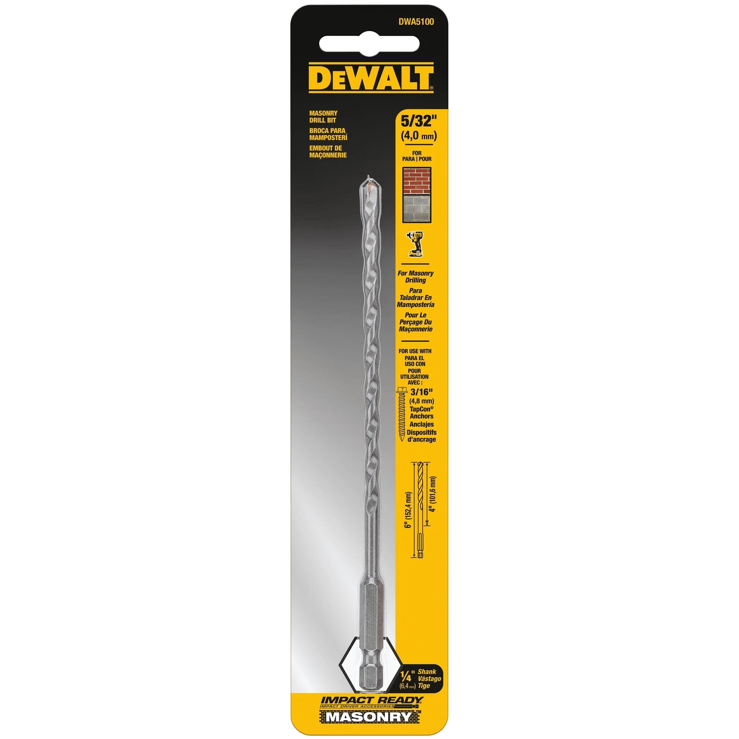 5/32 In. X 6 In. Impact Ready Masonry Drill Bit With 1/4 In. Hex Shank