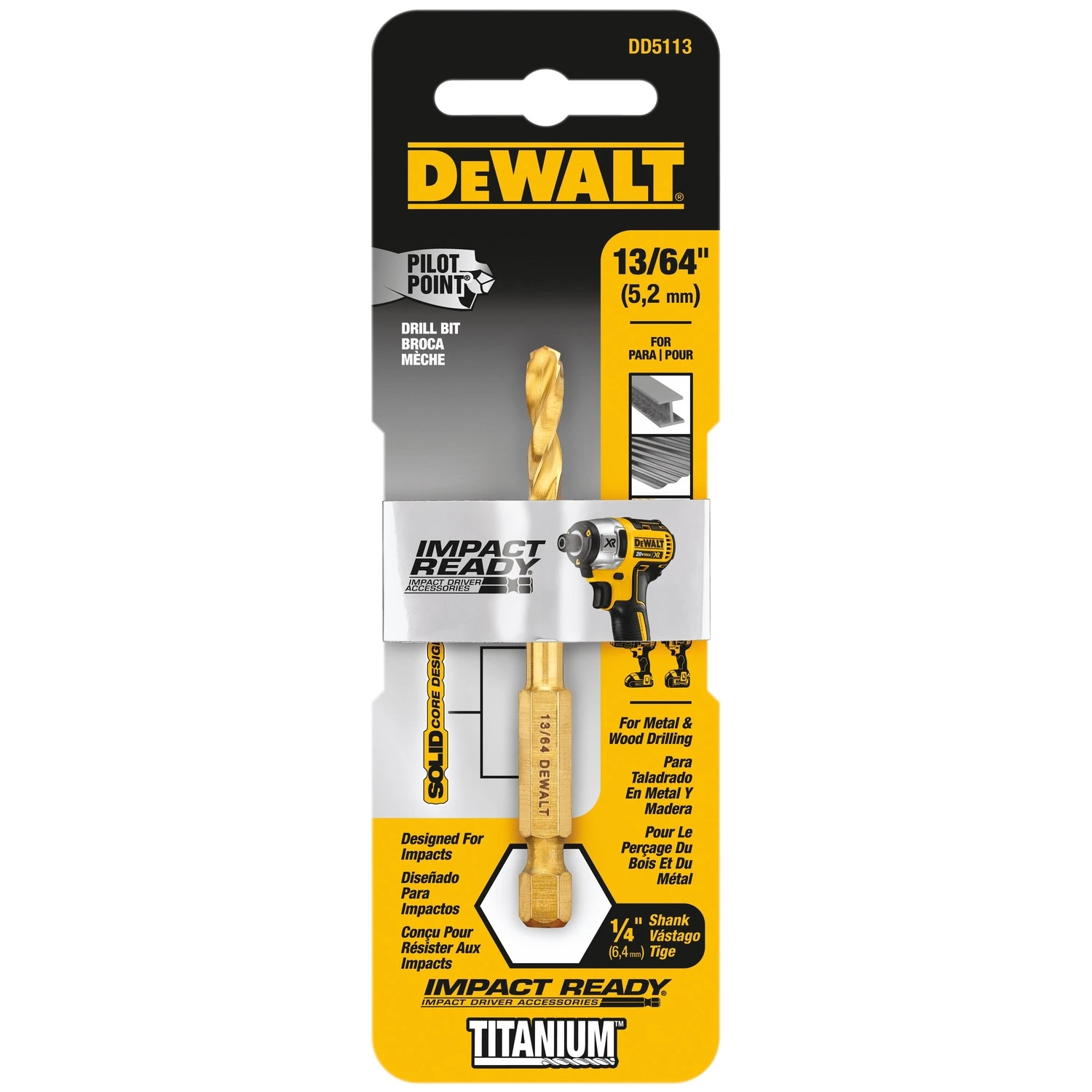 Impact Ready 13/64 In. Titanium Hex Shank Drill Bit, 3-7/64 In. Length