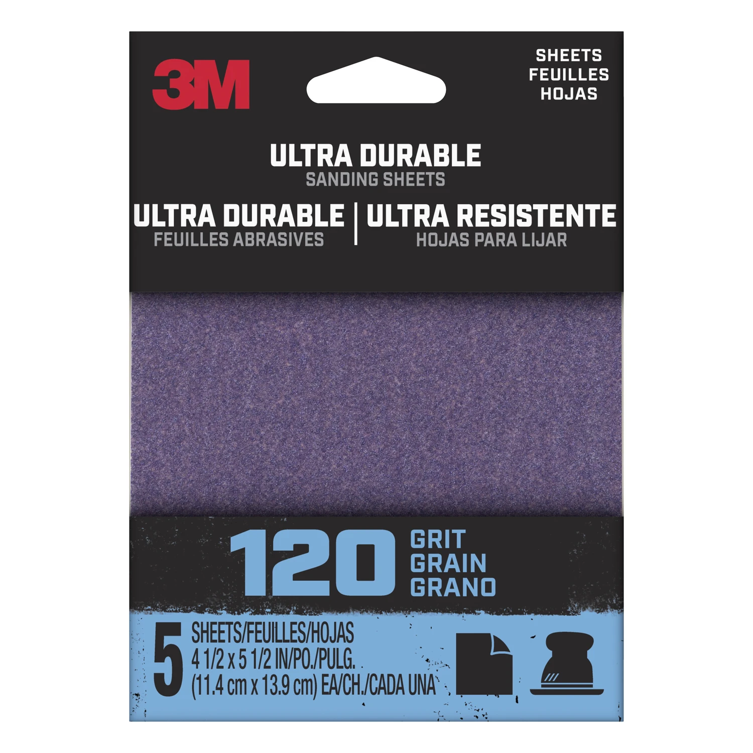 Ultra Durable Sanding Sheet, 120-Grit, 1/4-Sheet, 4.5 x 5.5 In., 5-Pk.