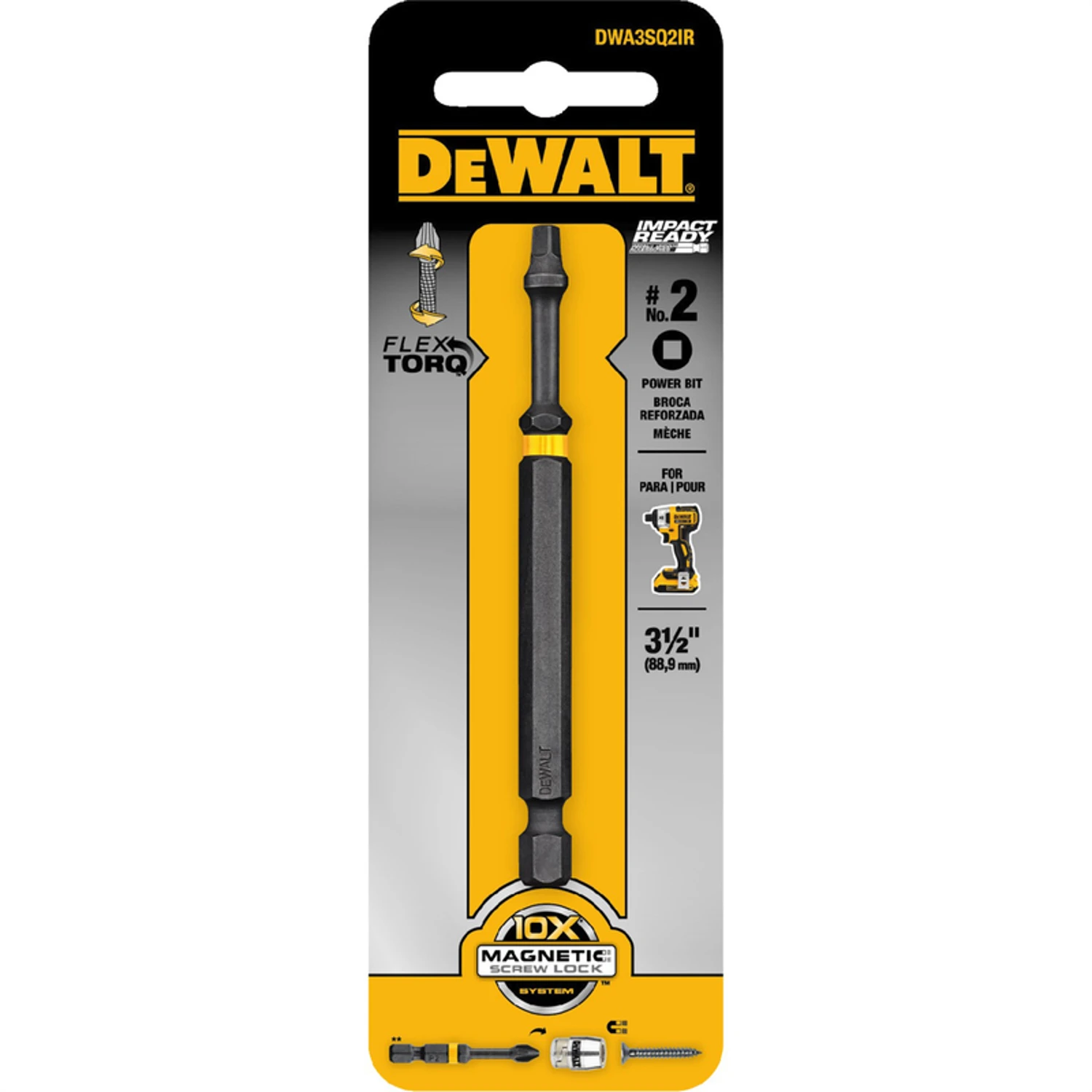 Flextorq Square #2 X 3-1/2 In. L Impact Driver Bit Steel 1 Pc