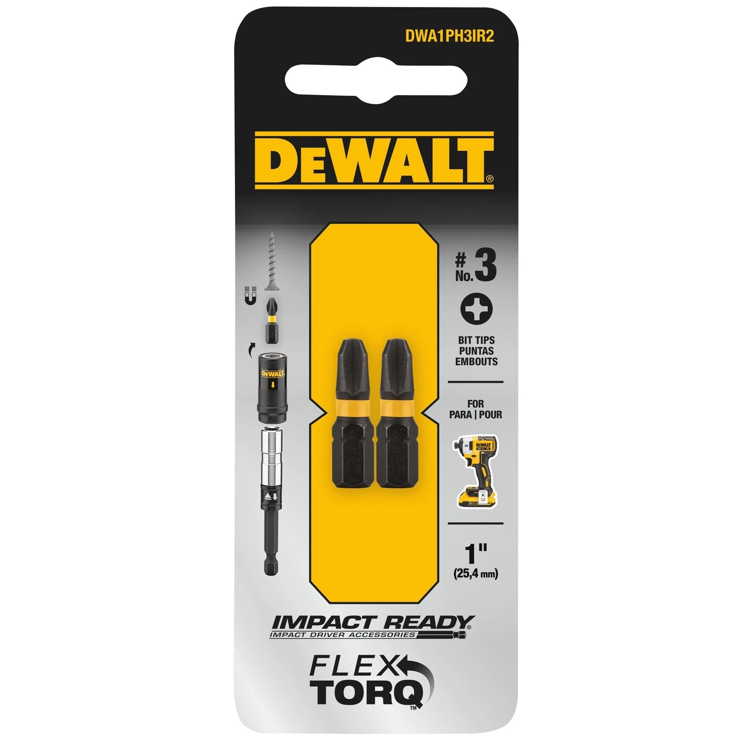 Screwdriver Bit Tip, #3 Phillips, 1 In., 2-Pk.