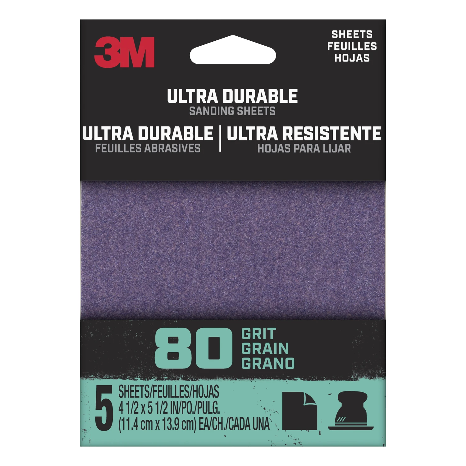 Ultra Durable Sanding Sheet, 80 Grit, 1/4-Sheet, 4.5 x 5.5 In., 5-Pk.
