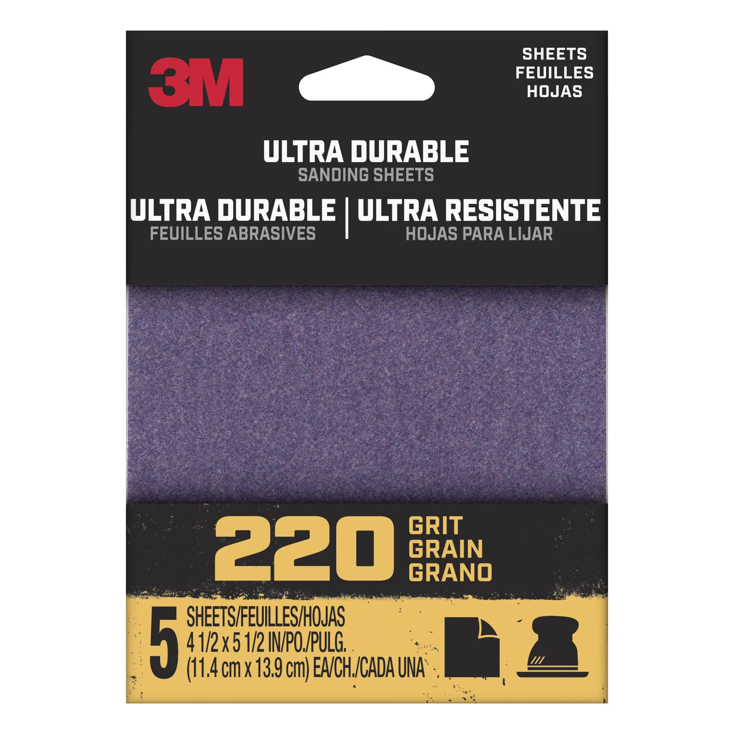 Ultra Durable Sanding Sheet, 220-Grit, 1/4-Sheet, 4.5 x 5.5 In., 5-Pk.