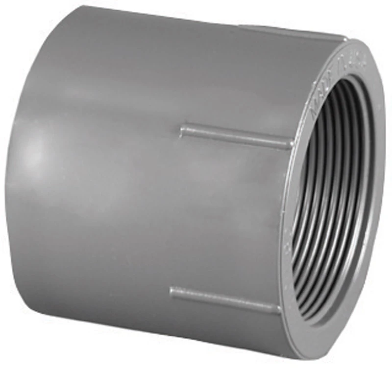 Schedule 80 PVC FPT Adapter, Gray, Slip x Thread, 3/4 In.