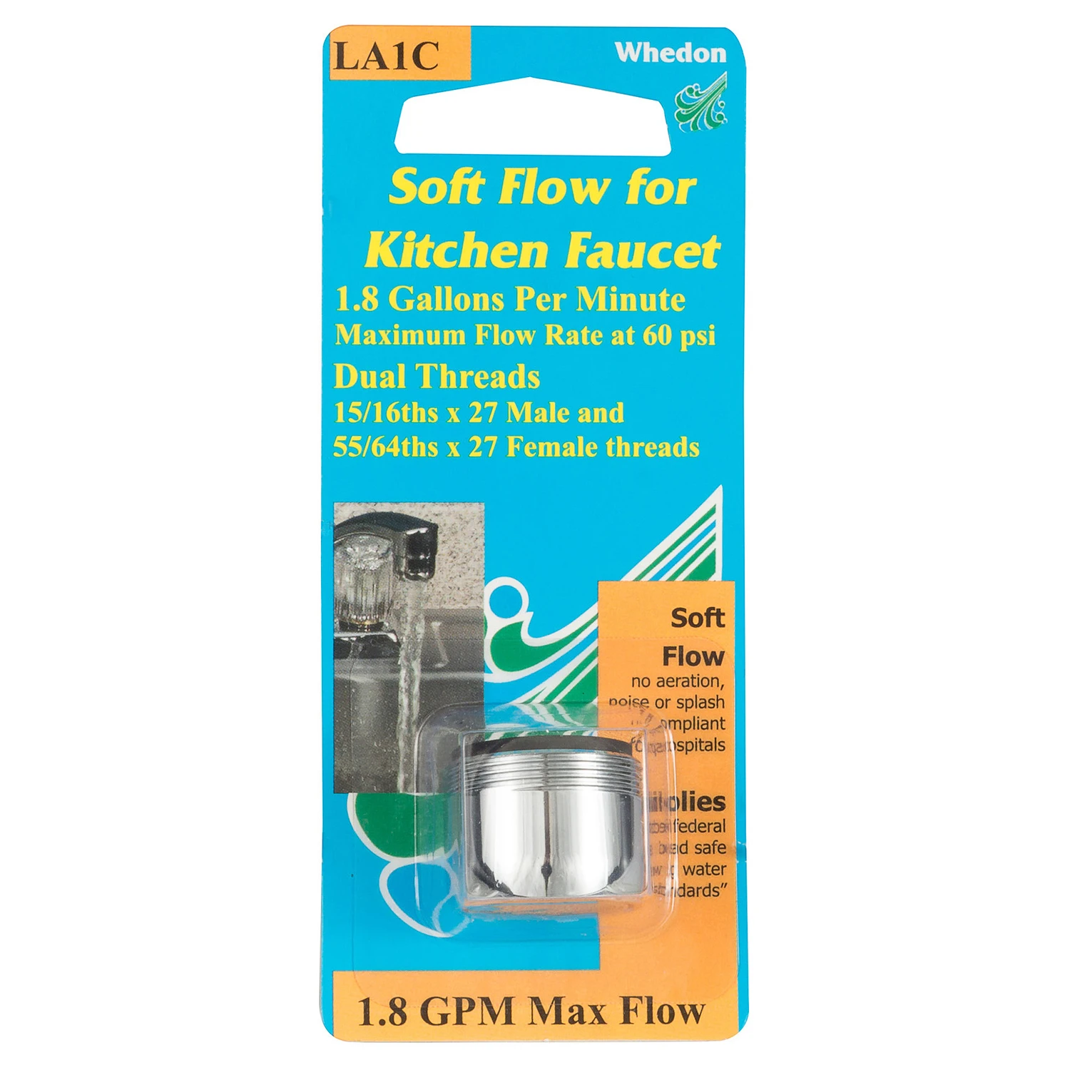 Laminar Flow Dual Thread Chrome Plated Faucet Aerator 15/16 In.-27m X 55/64 In.-27f