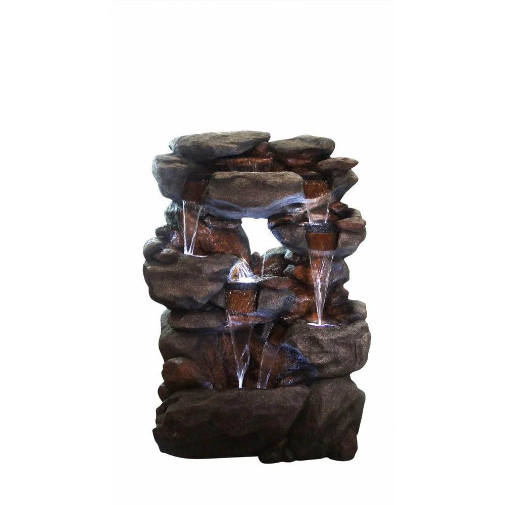 54-inch Tall 5-tier Rock Waterfall Fountain With Led Lights