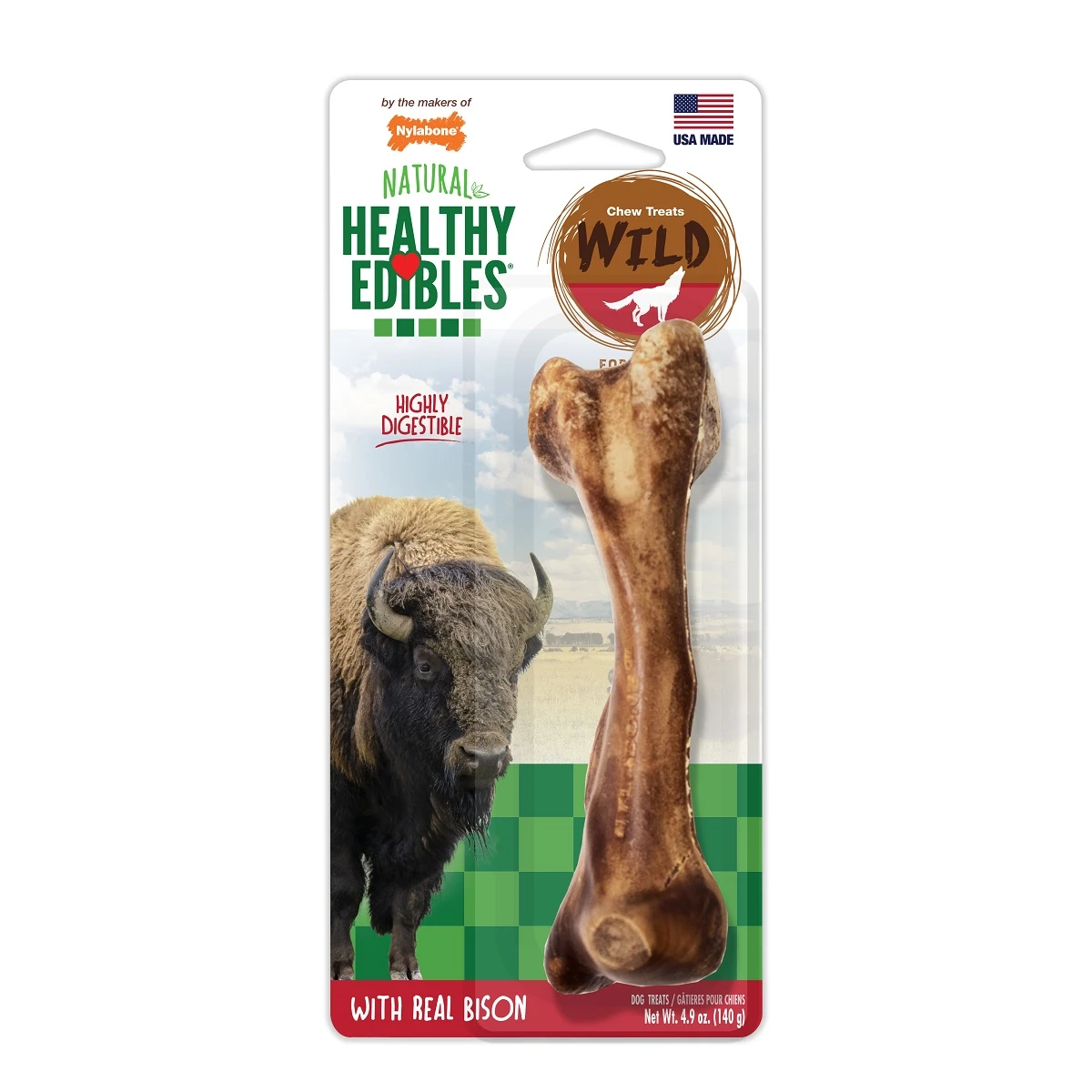 Nylabone Healthy Edibles Bison Flavored Large Dog Bone Chews, 4.9 oz.