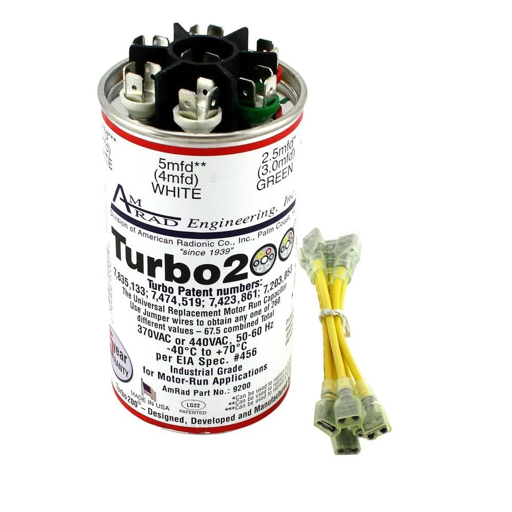 Turbo 200 Round Universal Run Capacitor 2.5 To 67.5 Mfd 370/440 Vac
