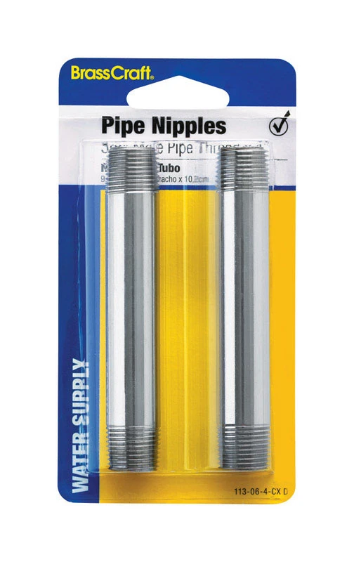 BrassCraft 3/8 in. MIP x 4 in. L Chrome Plated Brass Nipple