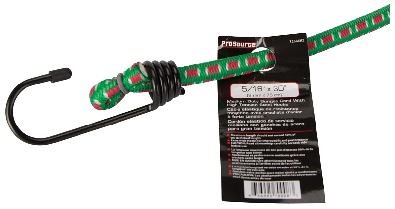 Mintcraft 30 In. Stretch Cord, 8 Mm Dia, Green, Hook End, Pack Of 10