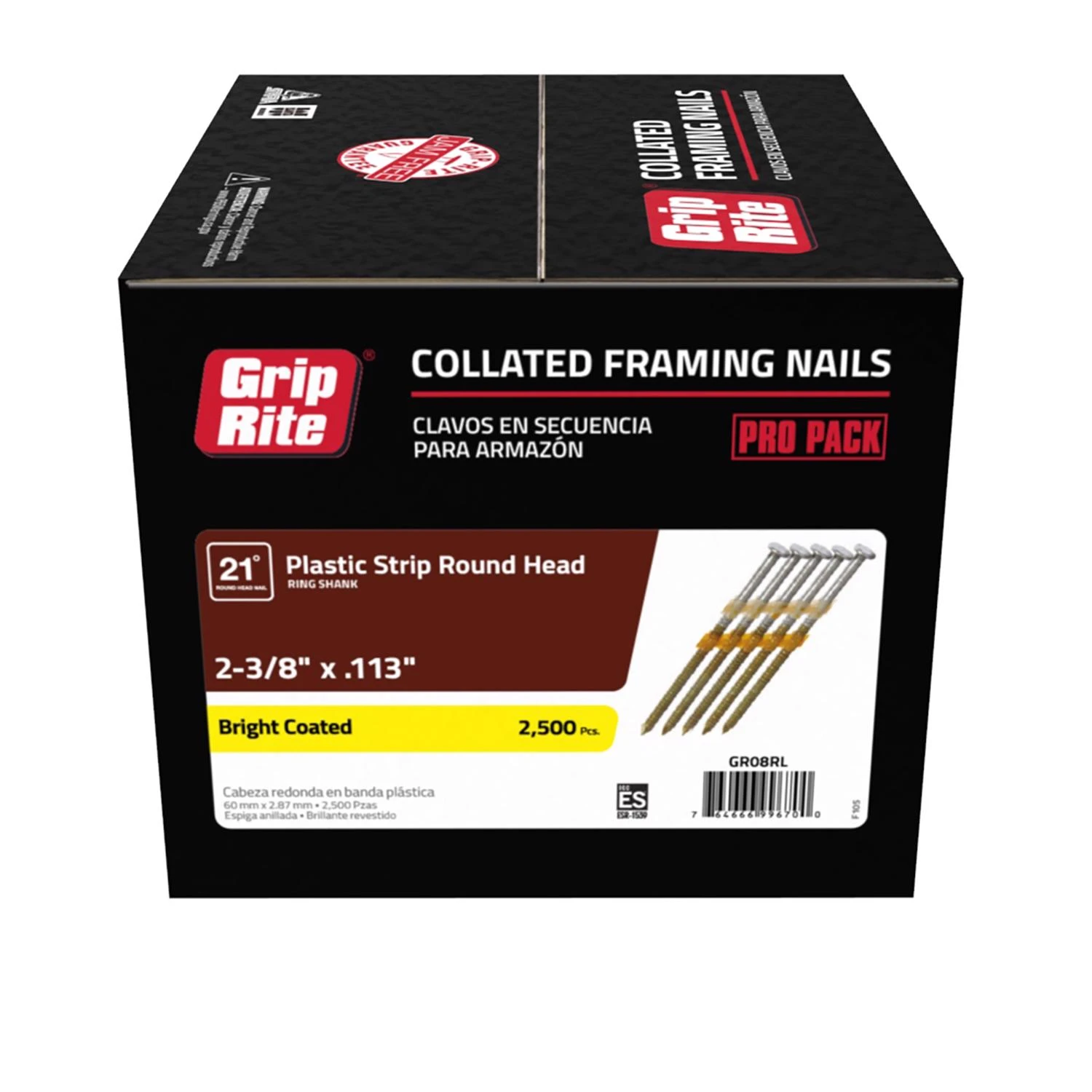 Collated Framing Nails, Bright, Round Head, 21 Degree, 2-3/8 In. x 12 Gauge, 2500-Pk.