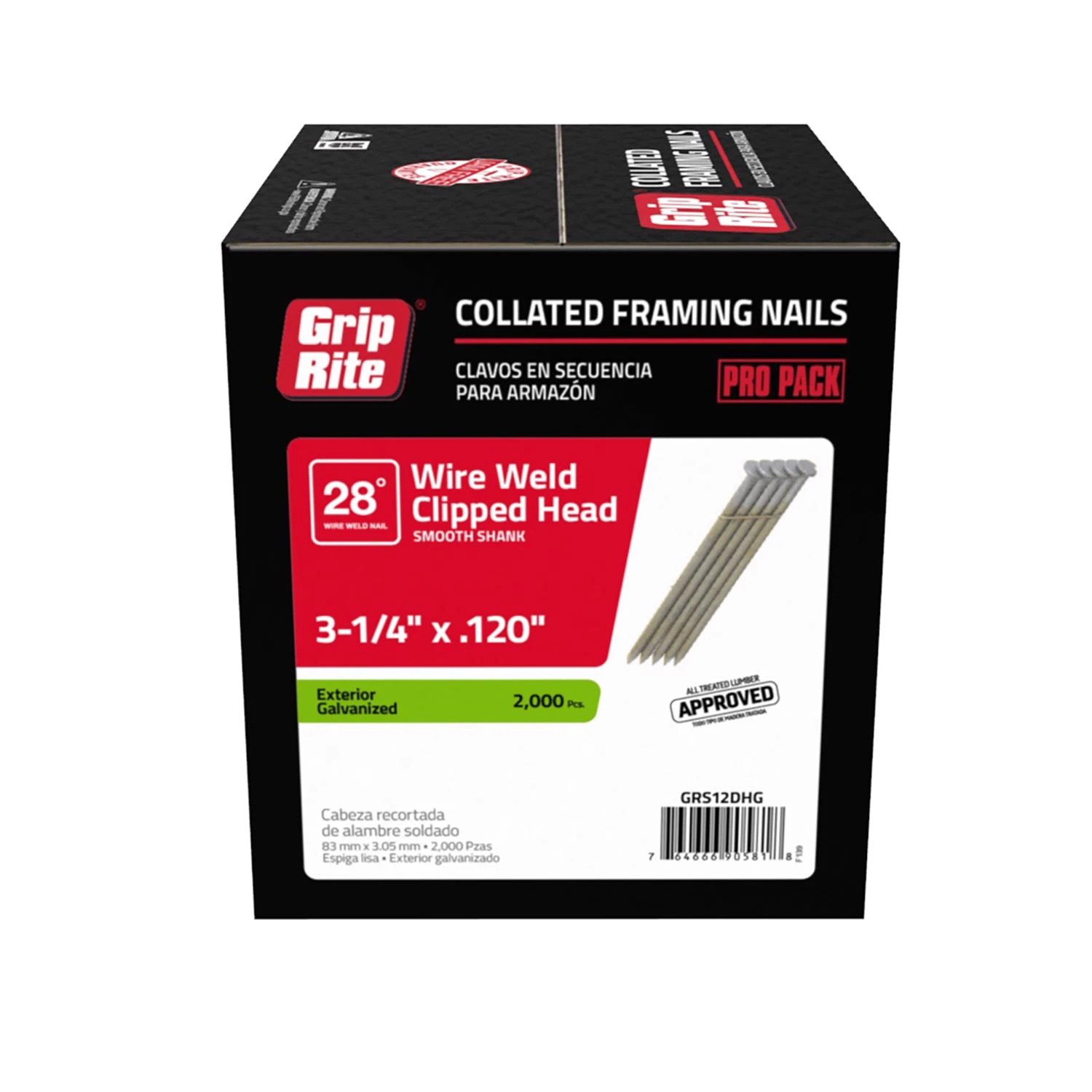 Grip-Rite 28 Degree Wire Weld Hot-Dipped Galvanized Clipped Head Framing Stick Nail, 3-1/4 In. x .120 In. (2000 Ct.)