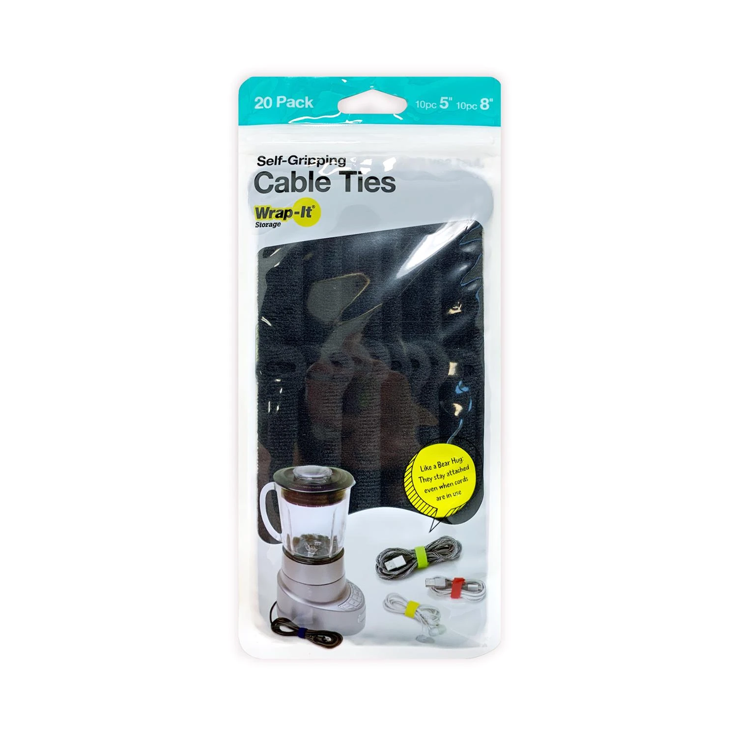 Self-Gripping Storage Cable Ties, Black, 4 & 10-In., 20-Pk.