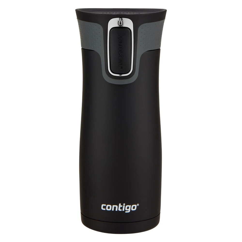 Spill-Proof Travel Mug, Stainless Steel, Black Finish, 16 Ounce Capacity