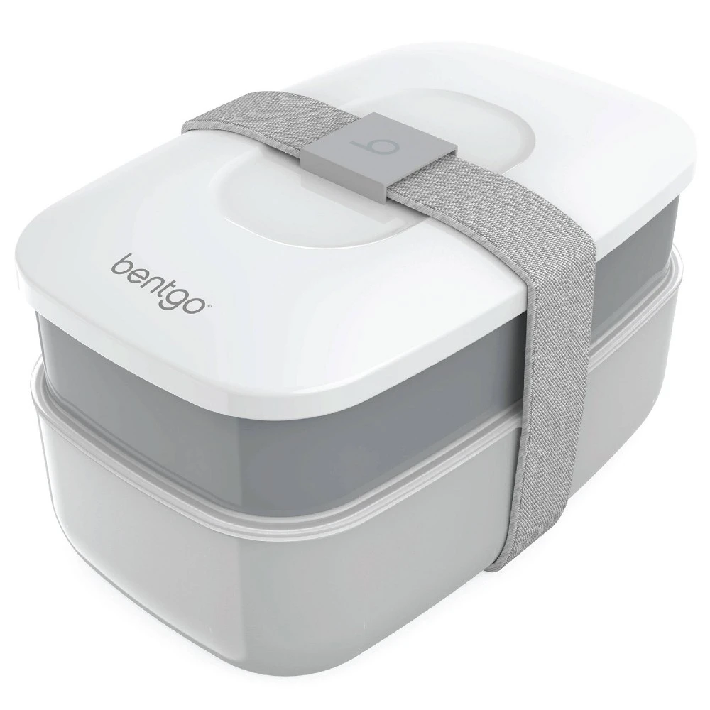 All-in-one Stackable Lunch Box Solution, Gray - 2 Containers With Silverware