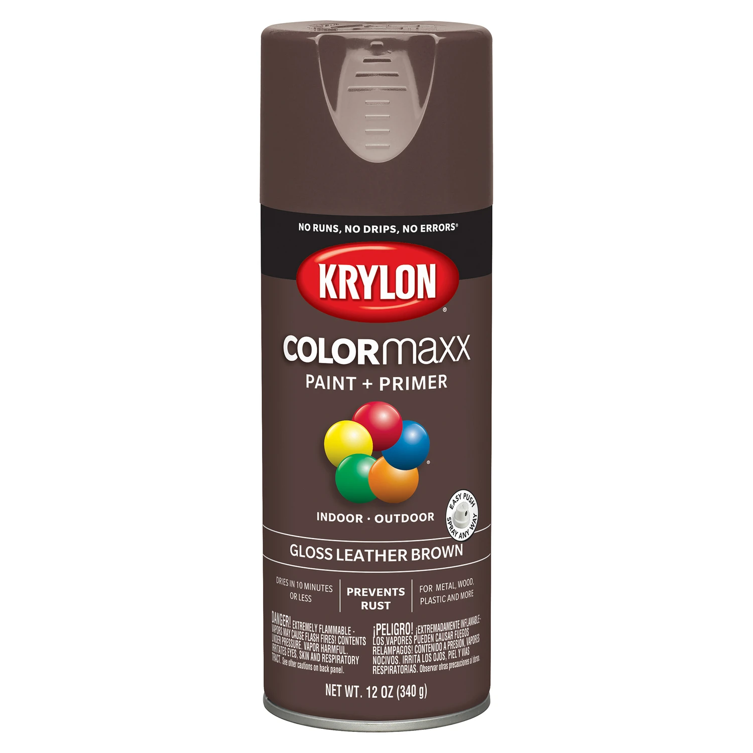 COLORmaxx Gloss Leather Brown Spray Paint and Primer, 12 Ounce Aerosol Can
