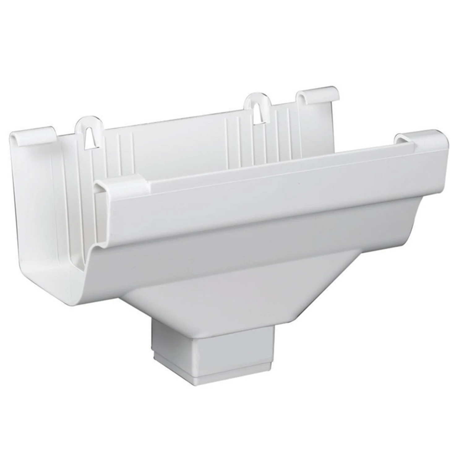 5 In. White Vinyl Traditional K-style Gutter Drop Outlet With 2 In. X 2 In. Size