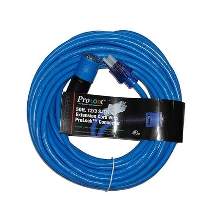 50-foot Extension Cord, Blue, 12/3 Sjtw, Heavy-duty