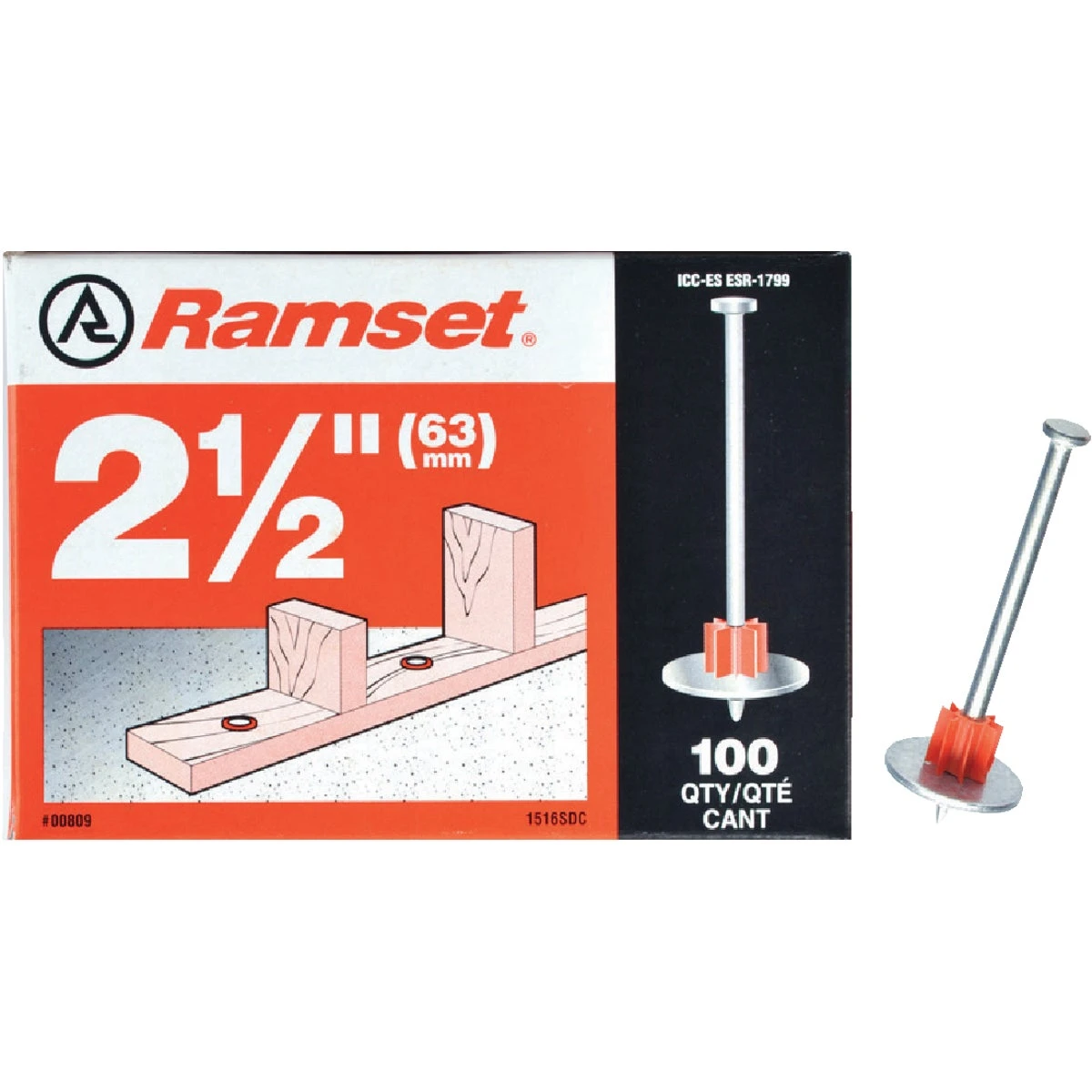 Drive Pin With Washer, .300 x 2-1/2 In., 100-Pk.
