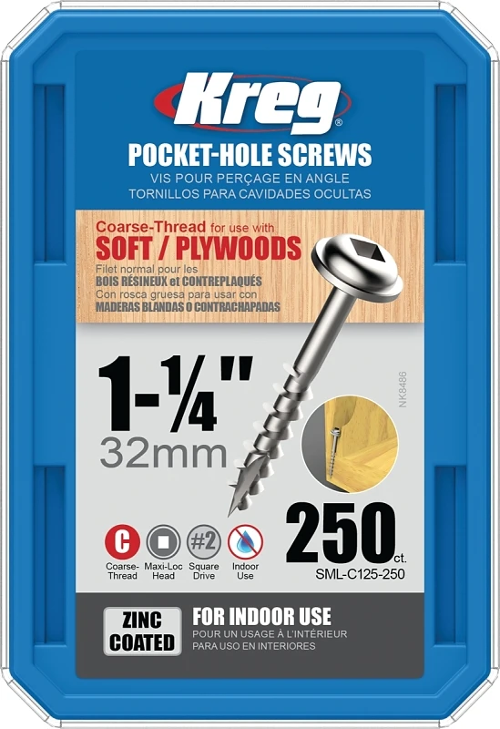 Kreg No. 7 x 1-1/4 in. L Square Zinc-Plated Pocket-Hole Screw 250 count