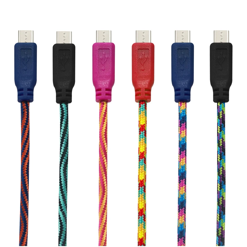 Micro USB Braided Charging/Sync Cable, Metallic Tips, Assorted Colors, 10-Ft.