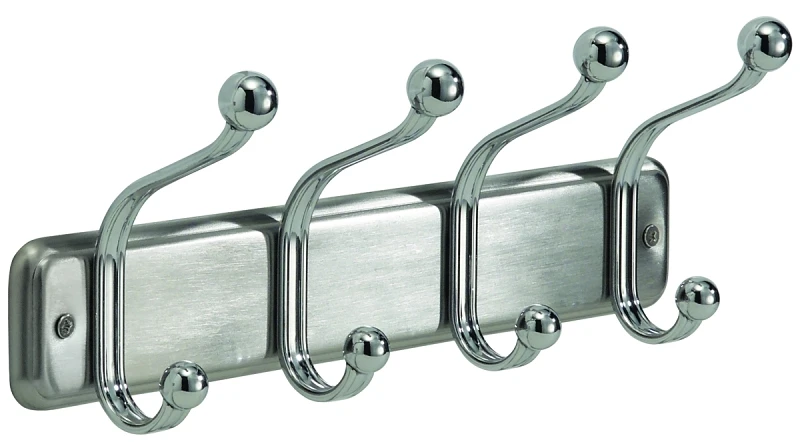 York Lyra Wall Mount 4 Hook Rack, Bright Chrome, 13.5" L X 3.5" W X 5.5" H