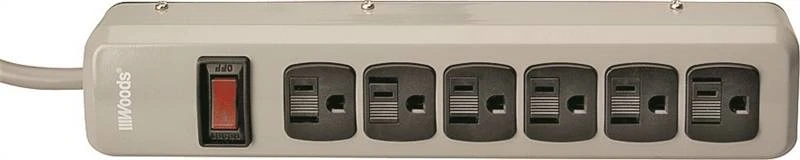 Woods 041550 6-outlet Metal Power Strip With 3 Feet Cord, Light Grey