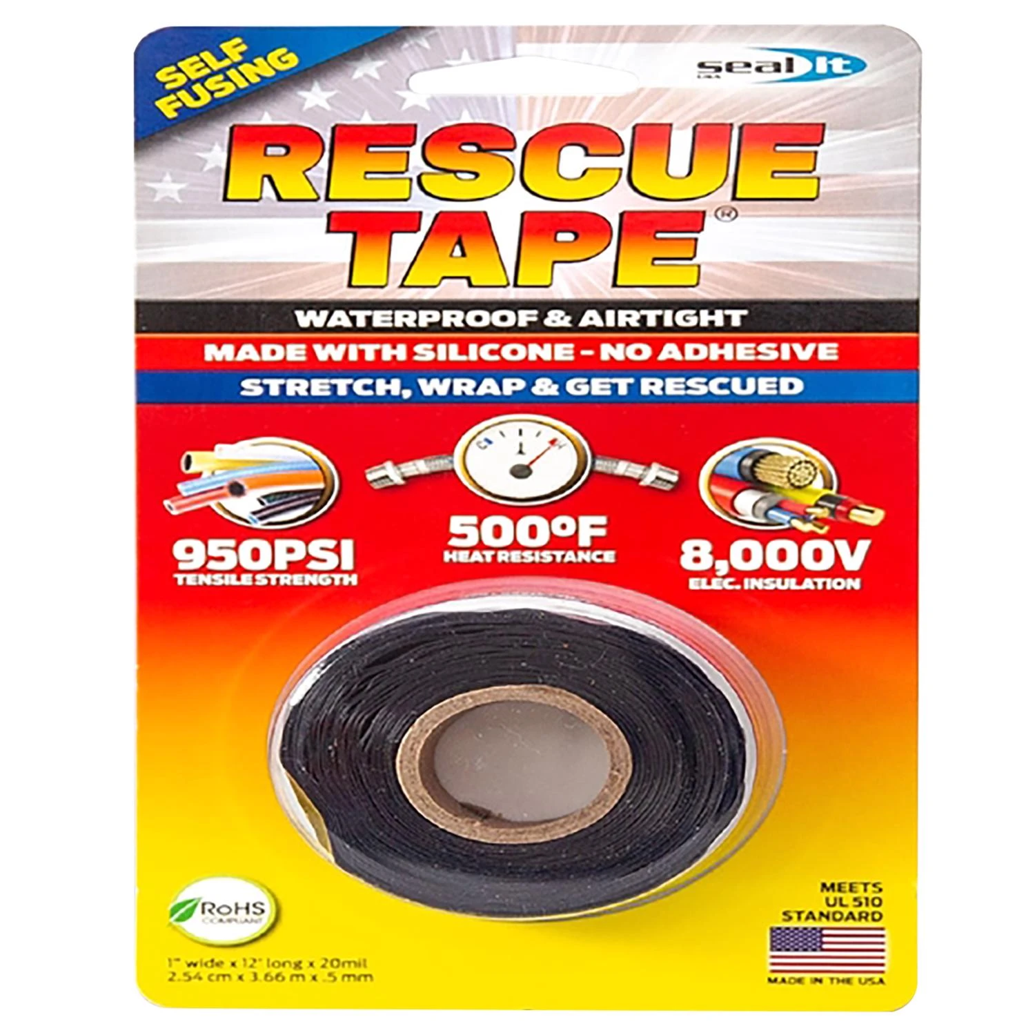 Black 1 In. W X 12 Ft. L Self-fusing Silicone Tape