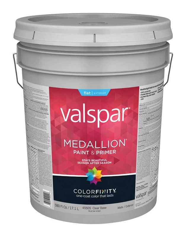 Medallion 100% Acrylic Paint & Primer Flat Exterior House Paint, Clear Base, 5 Gallon