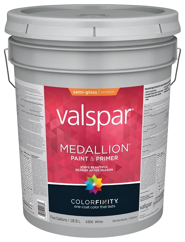 100% Acrylic Semi-gloss Exterior House Paint, White, 5 Gallon