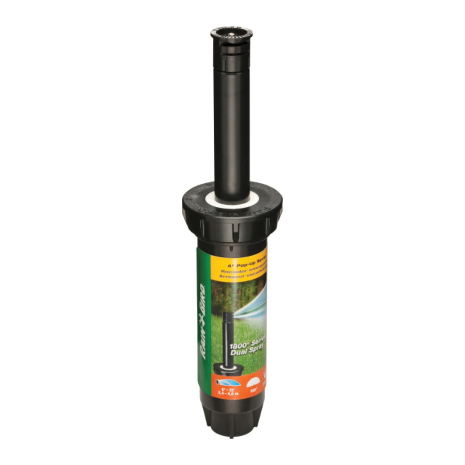 1800 Pro Series Pressure Regulated Sprinkler Head, Half Circle Pattern, 15 Foot Maximum Dual Spray Nozzle, 4 Inch Pop-Up