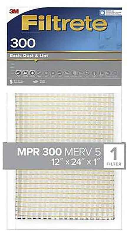 12x24 x 1 In. Basic Dust & Lint Pleated Furnace Air Filter, Gray, MPR 300, 3 Months