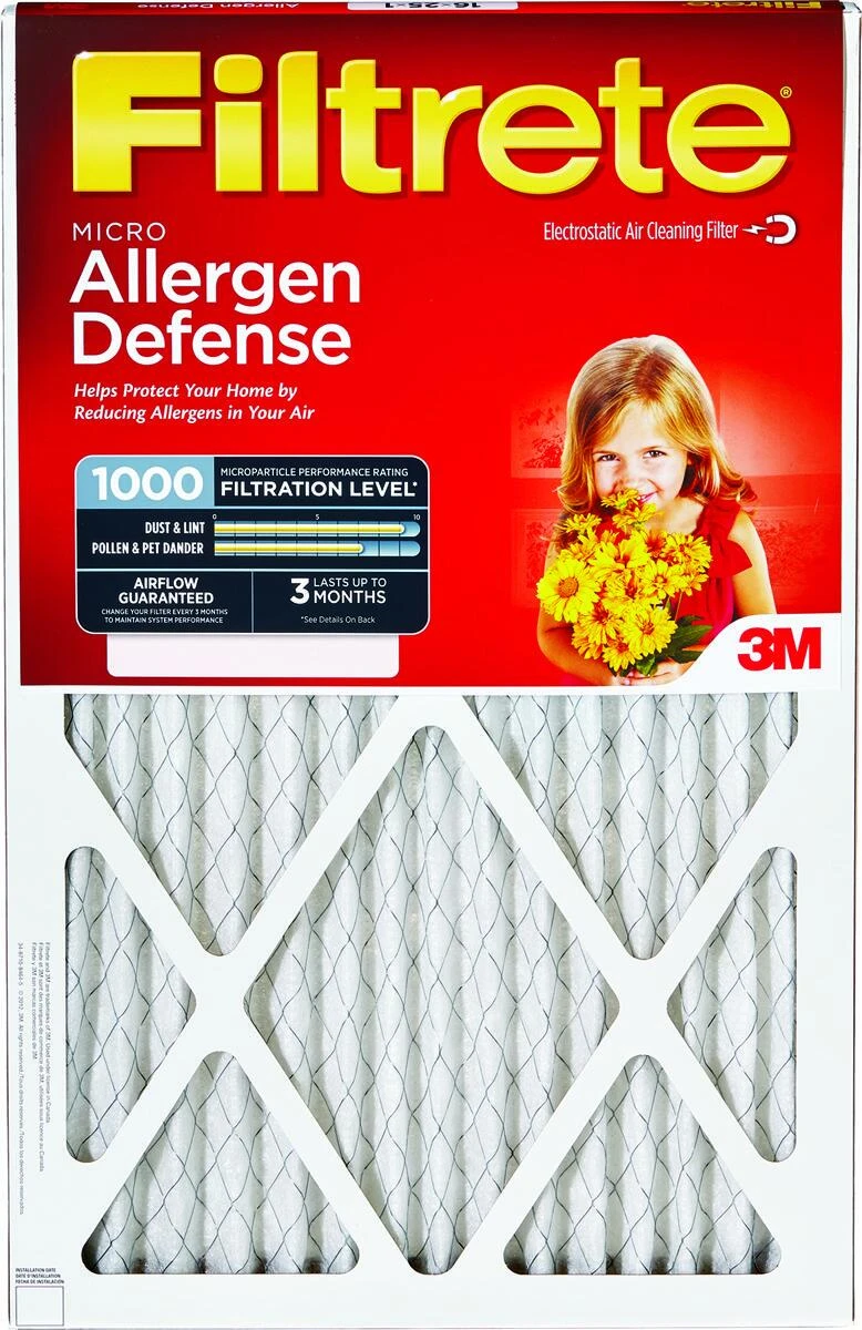 18x24 x 1 In. Micro Allergen Defense Pleated Furnace Air Filter, Red, MPR 1000, 3 Months