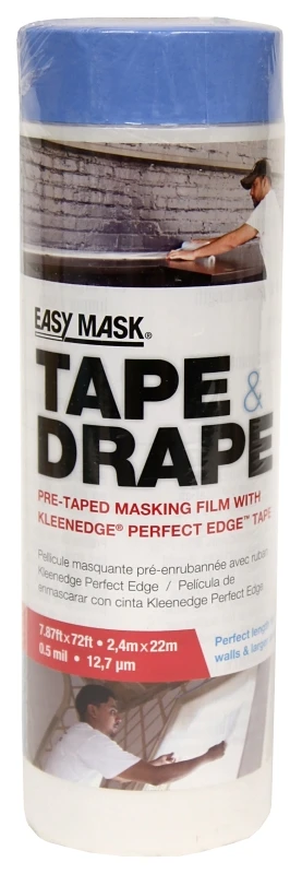 Easy Mask Tape & Drape 8 ft. W X 72 ft. L X 0.5 mil Plastic Pre-Taped Painter's Plastic 1 pk