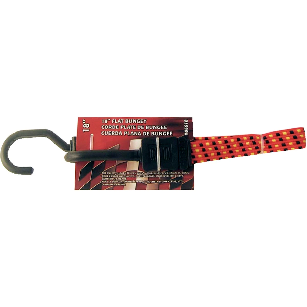 3/4 In. X 18 In. Flat Bungee Cord With Polycarbonate Hook, Red/black
