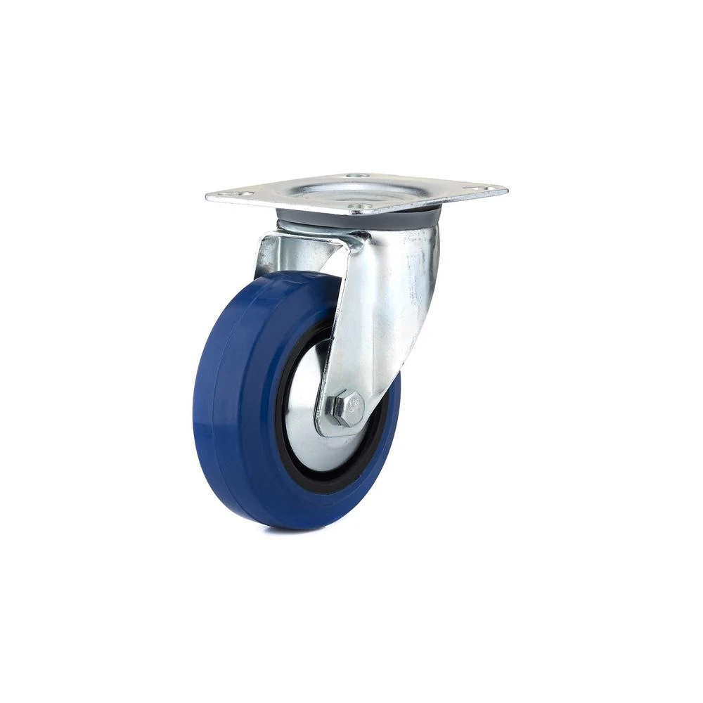 4 Inch Blue Elastic Swivel Plate Caster with Durable Elastic Wheel and Swivel Plate Mount