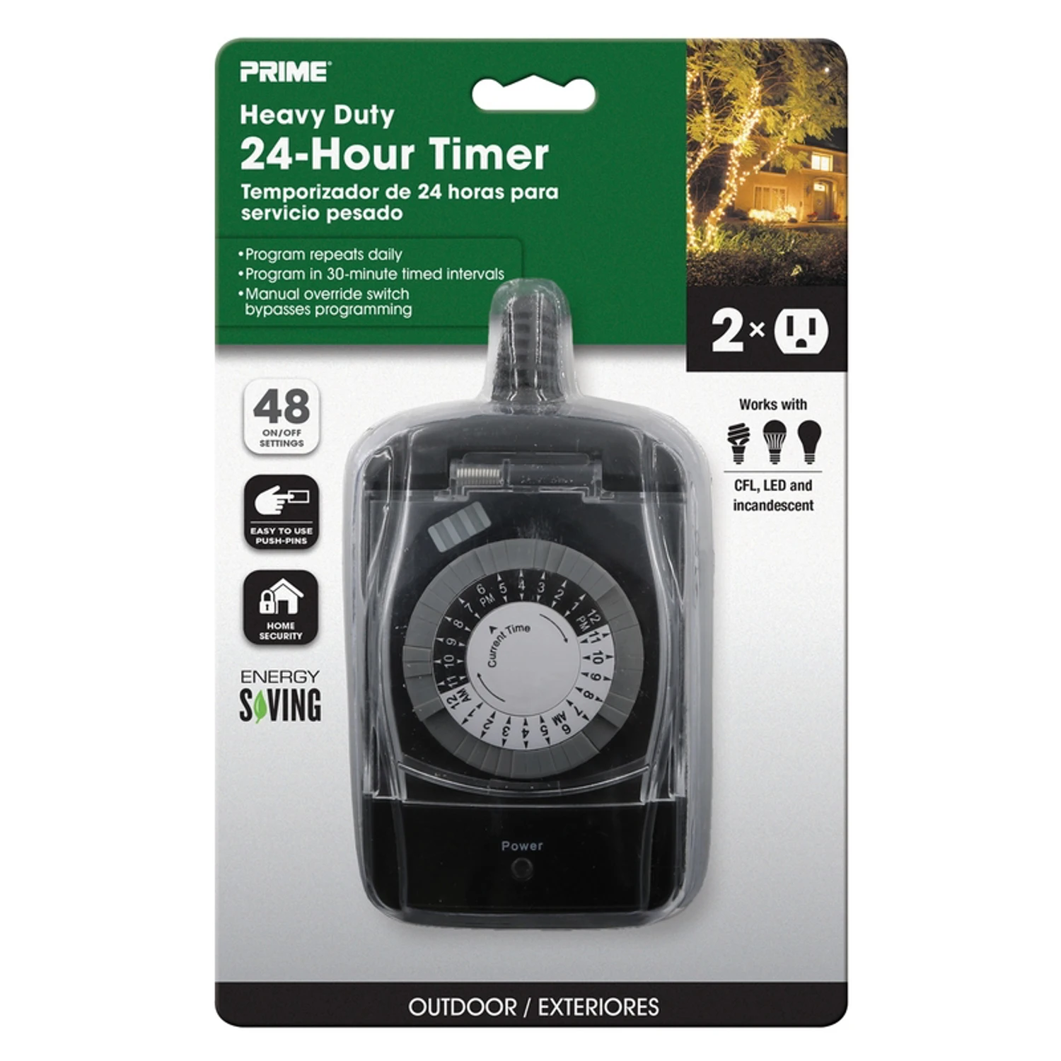 15a 125v 1875w Black 24 Hour Outdoor Electromechanical Timer With 2 Outlets