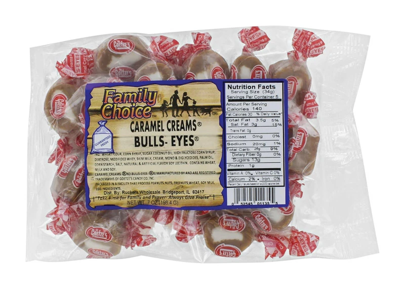 Rucker's Candy Bullseye Caramel Cream Chewy Candy 8.5 Oz, Model 1135, Pack Of 12
