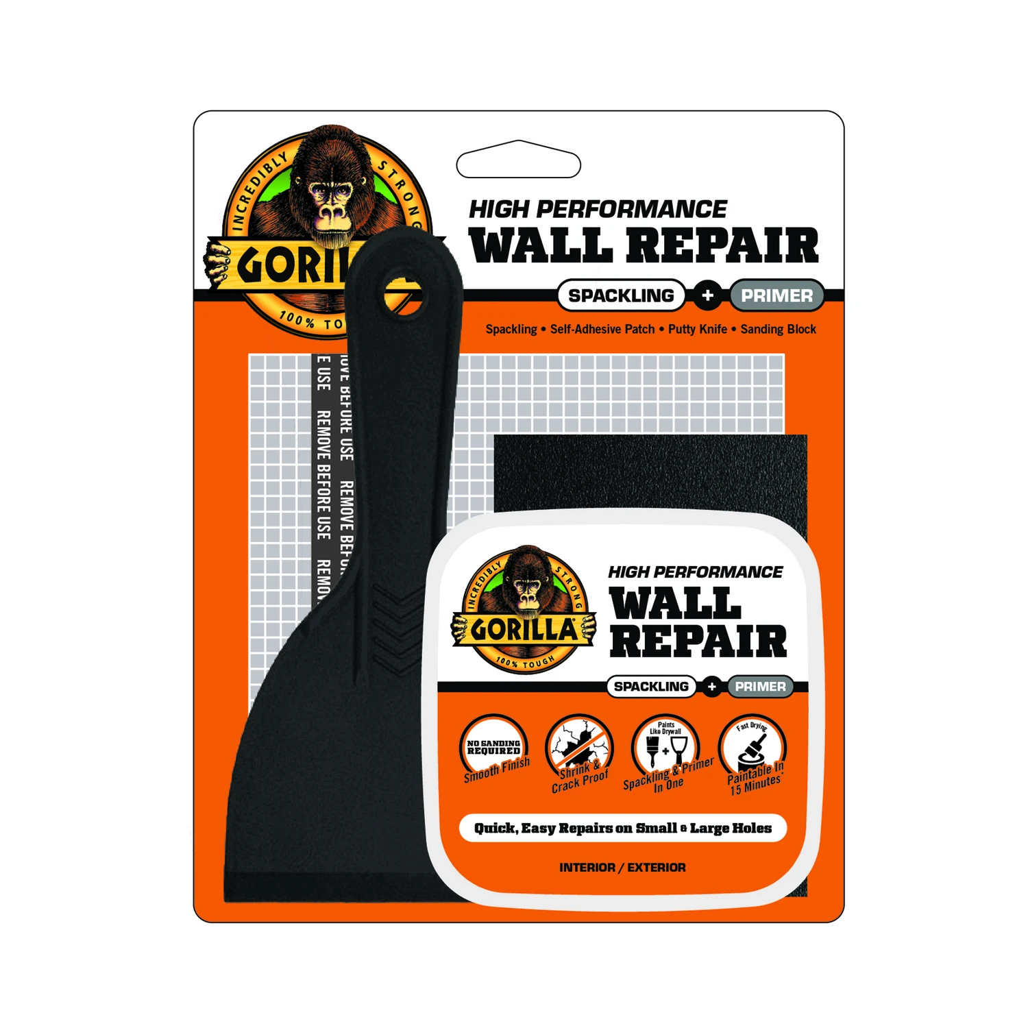 Wall Repair Kit (4-piece, 8 Oz, White) - Spackling, Primer, Knife, Sanding Block